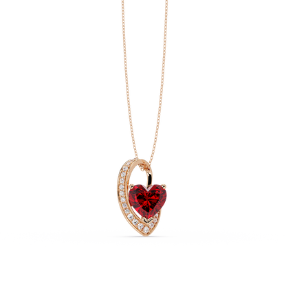 2.5 CTW Heart Curve Colorstone Pendant Necklace — Ruby Deep Red — 14K Rose Gold