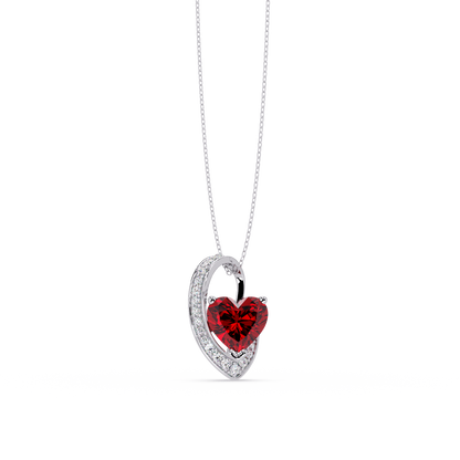 2.5 CTW Heart Curve Colorstone Pendant Necklace — Ruby Deep Red — 14K White Gold