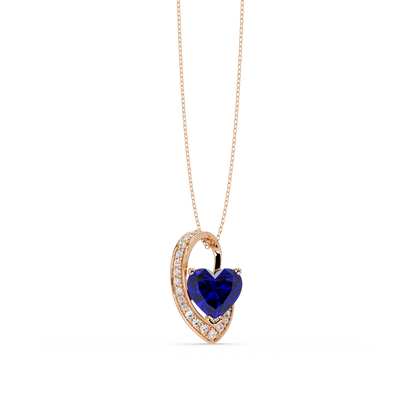 2.5 CTW Heart Curve Colorstone Pendant Necklace — Sapphire Royal Blue — 14K Rose Gold