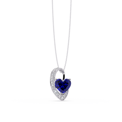 2.5 CTW Heart Curve Colorstone Pendant Necklace — Sapphire Royal Blue — 14K White Gold