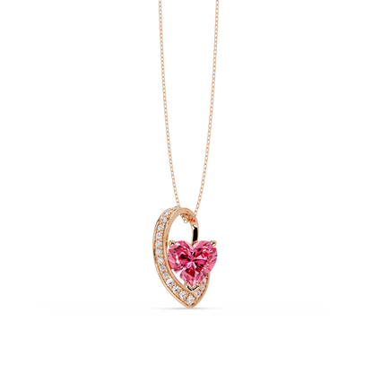 2.5 CTW Heart Curve Colorstone Pendant Necklace — Tourmaline Rose Pink — 14K Rose Gold