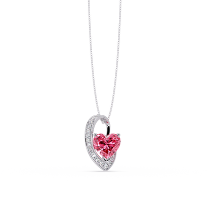 2.5 CTW Heart Curve Colorstone Pendant Necklace — Tourmaline Rose Pink — 14K White Gold