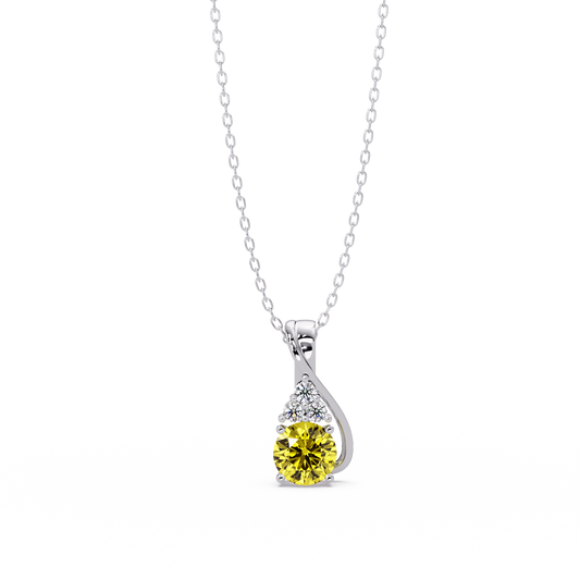 0.4 CTW Round Accent Drop Colorstone Pendant Necklace — Citrine Lemon Yellow — 14K White Gold