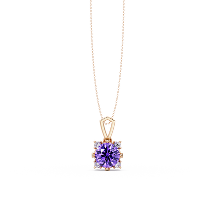 1.6 CTW Round Four-Accent Colorstone Pendant Necklace — Amethyst Lavender — 14K Rose Gold