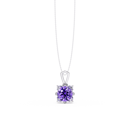 1.6 CTW Round Four-Accent Colorstone Pendant Necklace — Amethyst Lavender — 14K White Gold