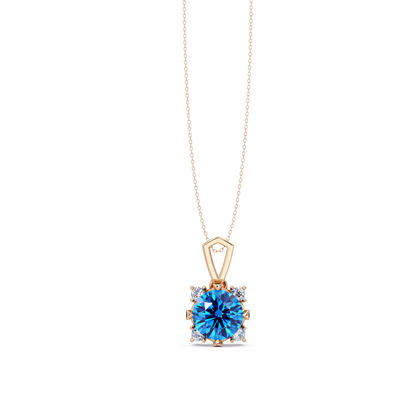 1.6 CTW Round Four-Accent Colorstone Pendant Necklace — Aquamarine Sky Blue — 14K Rose Gold