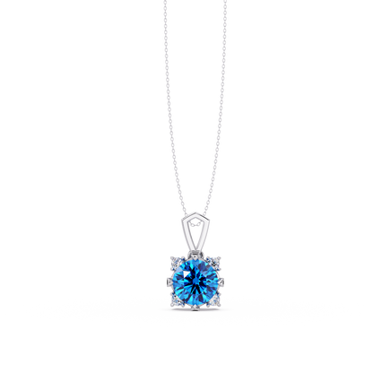 1.6 CTW Round Four-Accent Colorstone Pendant Necklace — Aquamarine Sky Blue — 14K White Gold