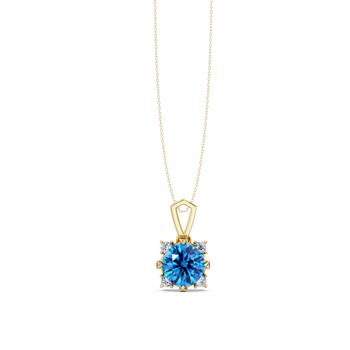 1.6 CTW Round Four-Accent Colorstone Pendant Necklace — Aquamarine Sky Blue — 14K Yellow Gold