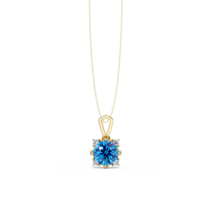1.6 CTW Round Four-Accent Colorstone Pendant Necklace — Aquamarine Sky Blue — 14K Yellow Gold