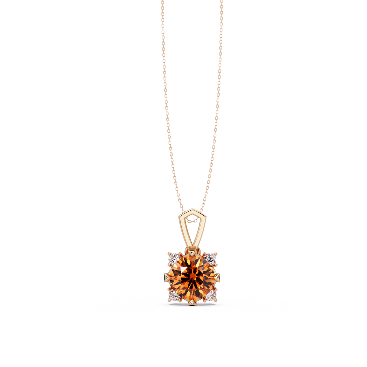 1.6 CTW Round Four-Accent Colorstone Pendant Necklace — Champagne Topaz Amber — 14K Rose Gold