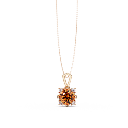 1.6 CTW Round Four-Accent Colorstone Pendant Necklace — Champagne Topaz Amber — 14K Rose Gold