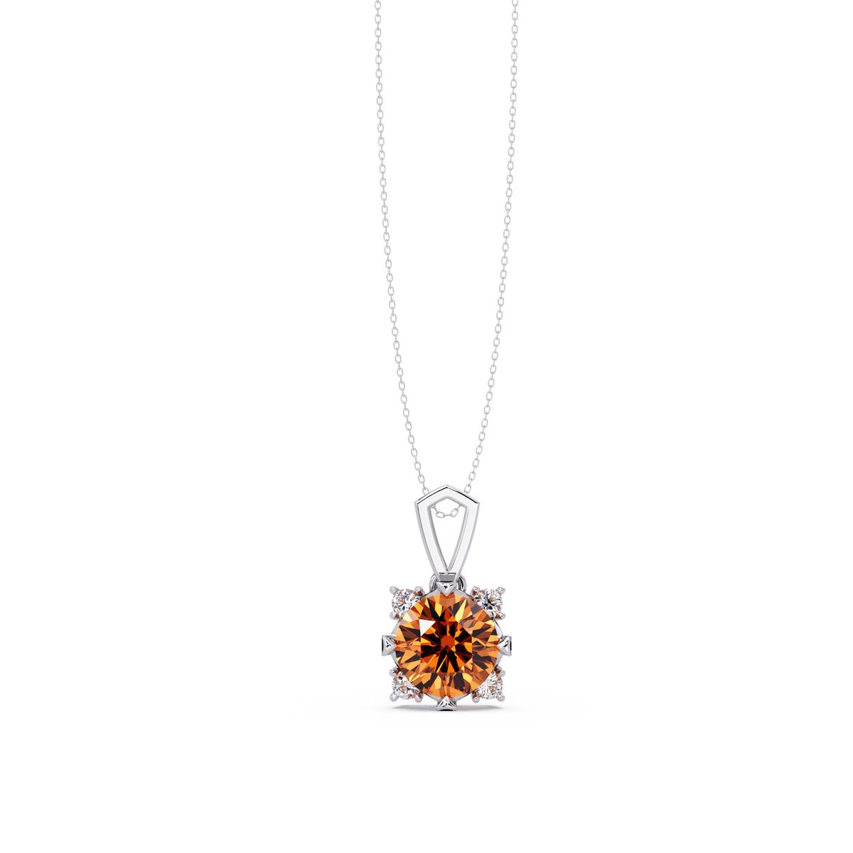 1.6 CTW Round Four-Accent Colorstone Pendant Necklace — Champagne Topaz Amber — 14K White Gold