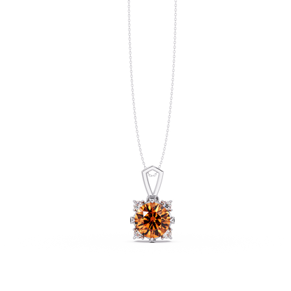 1.6 CTW Round Four-Accent Colorstone Pendant Necklace — Champagne Topaz Amber — 14K White Gold