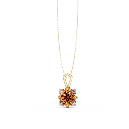 1.6 CTW Round Four-Accent Colorstone Pendant Necklace — Champagne Topaz Amber — 14K Yellow Gold