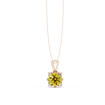 1.6 CTW Round Four-Accent Colorstone Pendant Necklace — Citrine Lemon Yellow — 14K Rose Gold