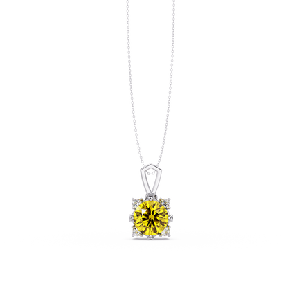 1.6 CTW Round Four-Accent Colorstone Pendant Necklace — Citrine Lemon Yellow — 14K White Gold