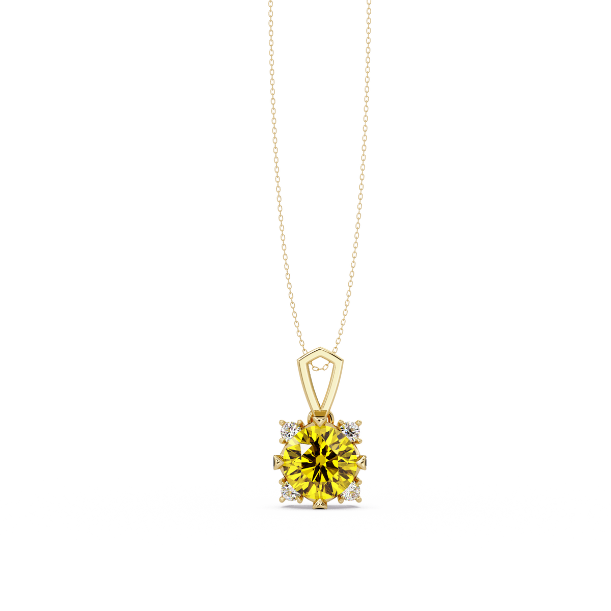 1.6 CTW Round Four-Accent Colorstone Pendant Necklace — Citrine Lemon Yellow — 14K Yellow Gold