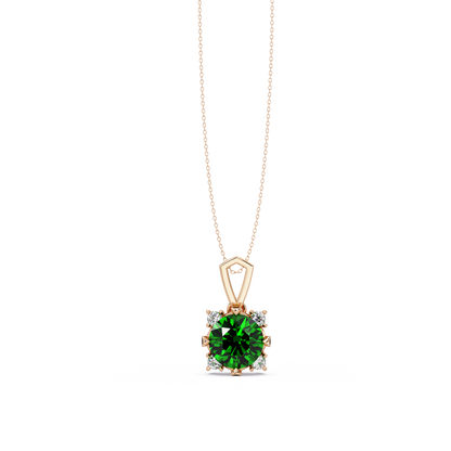 1.6 CTW Round Four-Accent Colorstone Pendant Necklace — Emerald Deep Green — 14K Rose Gold