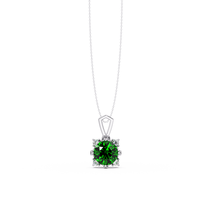 1.6 CTW Round Four-Accent Colorstone Pendant Necklace — Emerald Deep Green — 14K White Gold