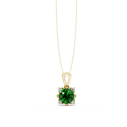1.6 CTW Round Four-Accent Colorstone Pendant Necklace — Emerald Deep Green — 14K Yellow Gold