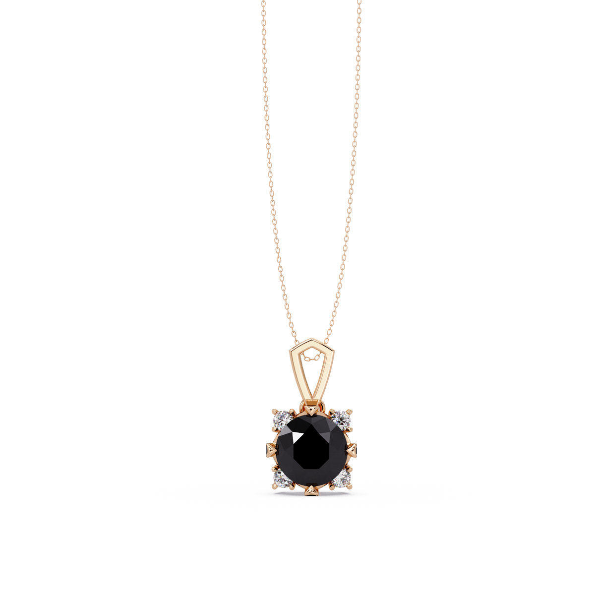 1.6 CTW Round Four-Accent Colorstone Pendant Necklace — Onyx Black — 14K Rose Gold