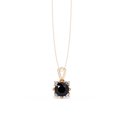 1.6 CTW Round Four-Accent Colorstone Pendant Necklace — Onyx Black — 14K Rose Gold