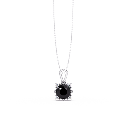 1.6 CTW Round Four-Accent Colorstone Pendant Necklace — Onyx Black — 14K White Gold