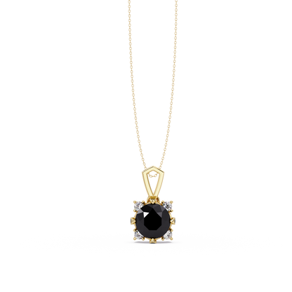 1.6 CTW Round Four-Accent Colorstone Pendant Necklace — Onyx Black — 14K Yellow Gold