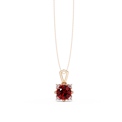1.6 CTW Round Four-Accent Colorstone Pendant Necklace — Ruby Deep Red — 14K Rose Gold