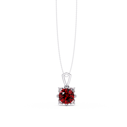 1.6 CTW Round Four-Accent Colorstone Pendant Necklace — Ruby Deep Red — 14K White Gold