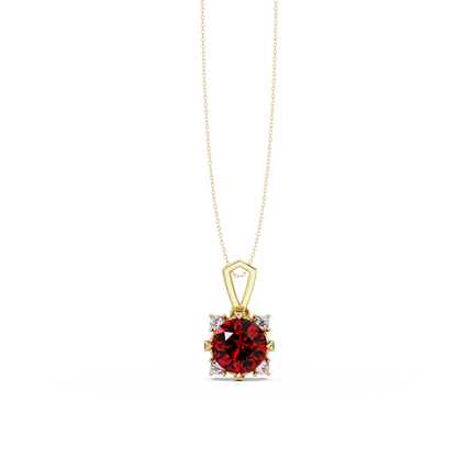 1.6 CTW Round Four-Accent Colorstone Pendant Necklace — Ruby Deep Red — 14K Yellow Gold