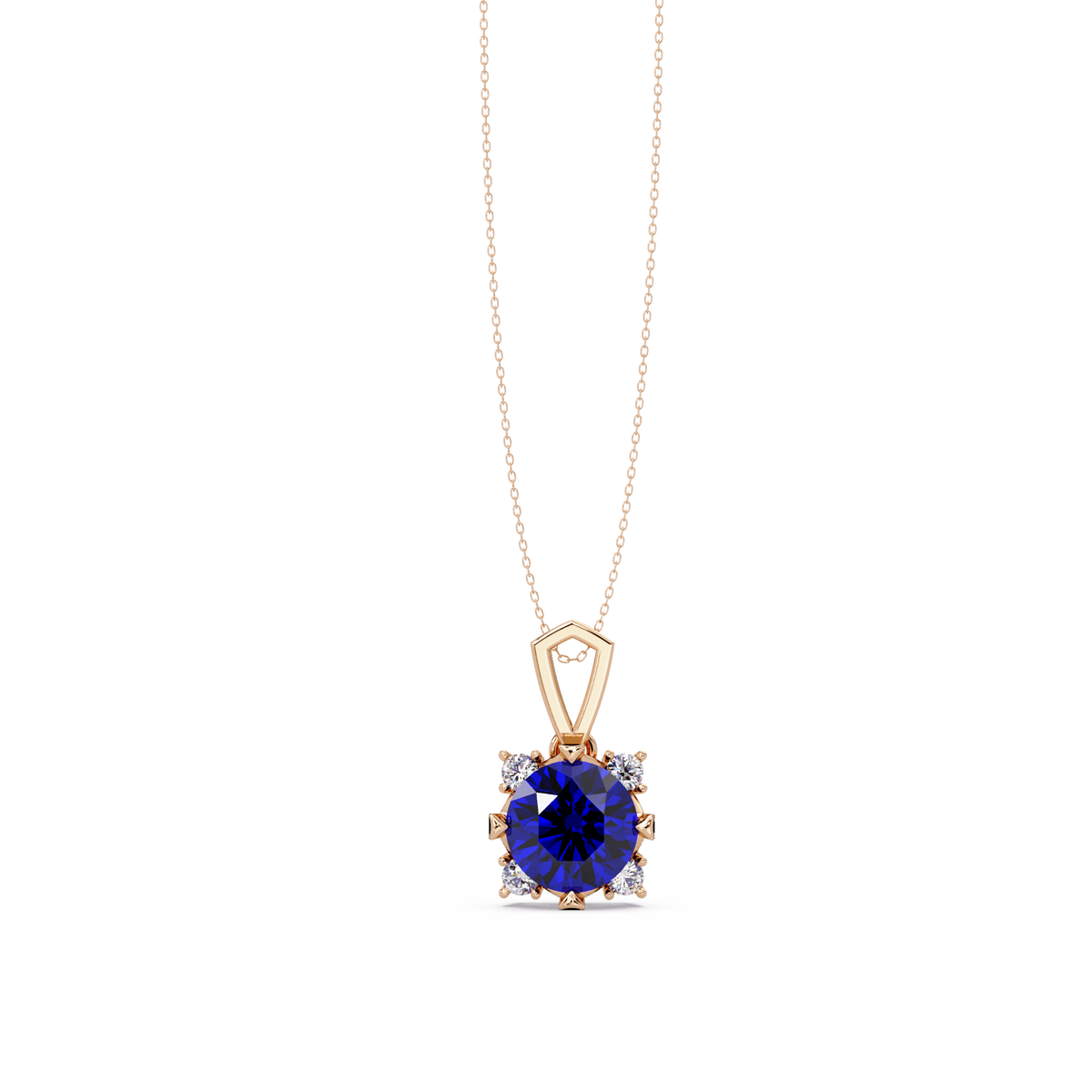 1.6 CTW Round Four-Accent Colorstone Pendant Necklace — Sapphire Royal Blue — 14K Rose Gold