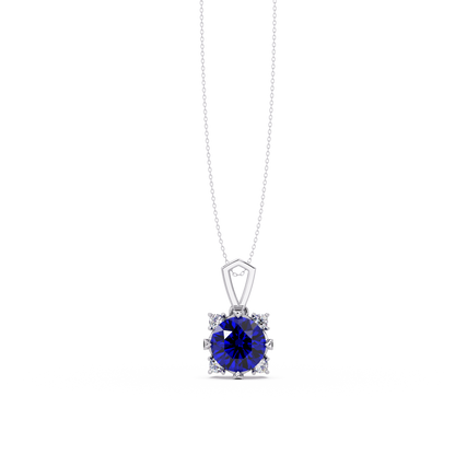1.6 CTW Round Four-Accent Colorstone Pendant Necklace — Sapphire Royal Blue — 14K White Gold
