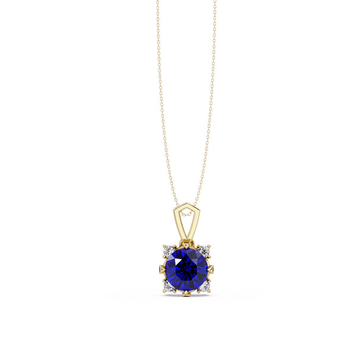 1.6 CTW Round Four-Accent Colorstone Pendant Necklace — Sapphire Royal Blue — 14K Yellow Gold
