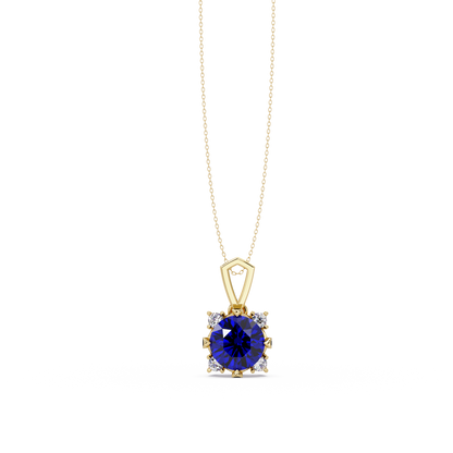 1.6 CTW Round Four-Accent Colorstone Pendant Necklace — Sapphire Royal Blue — 14K Yellow Gold
