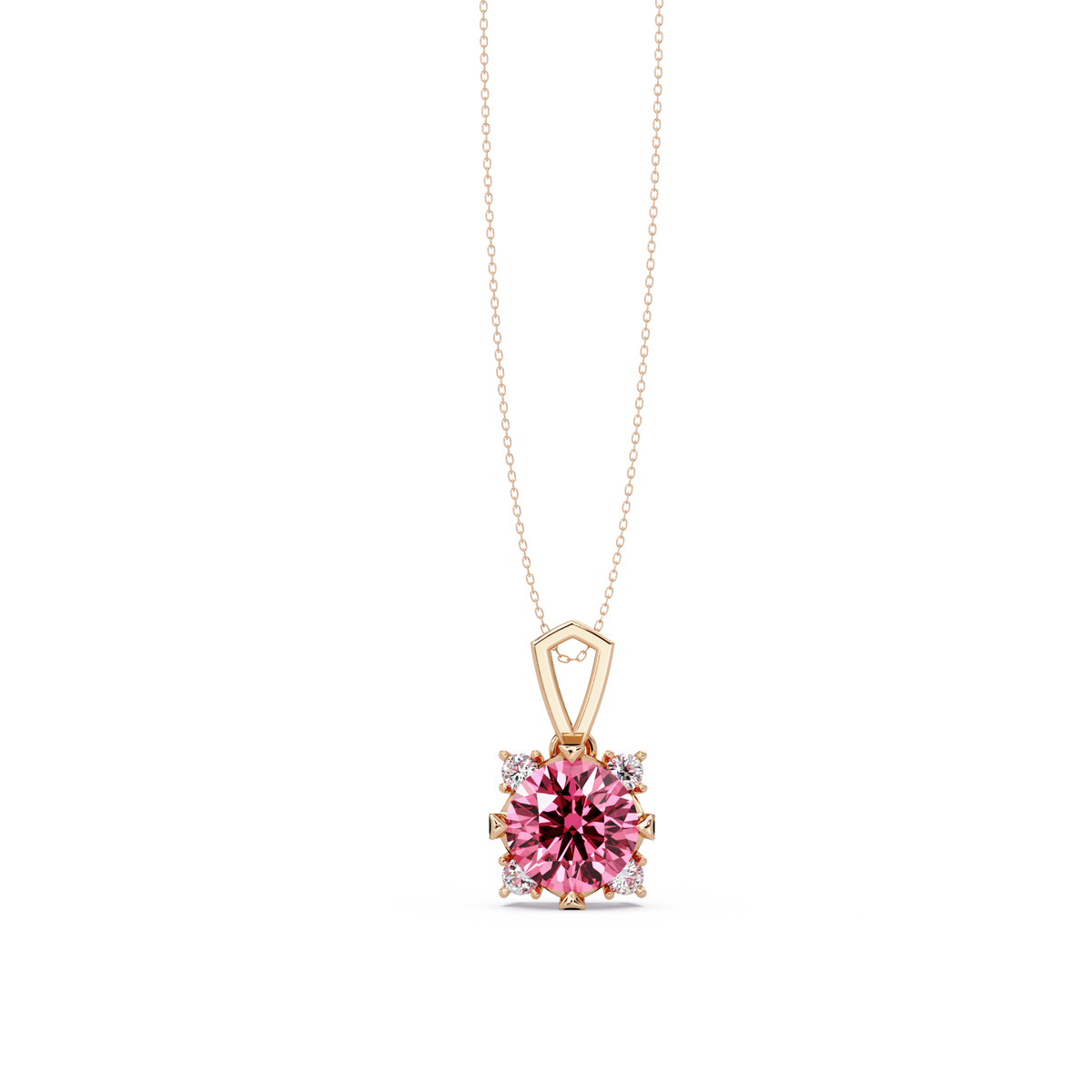 1.6 CTW Round Four-Accent Colorstone Pendant Necklace — Tourmaline Rose Pink — 14K Rose Gold