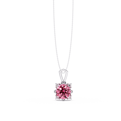 1.6 CTW Round Four-Accent Colorstone Pendant Necklace — Tourmaline Rose Pink — 14K White Gold