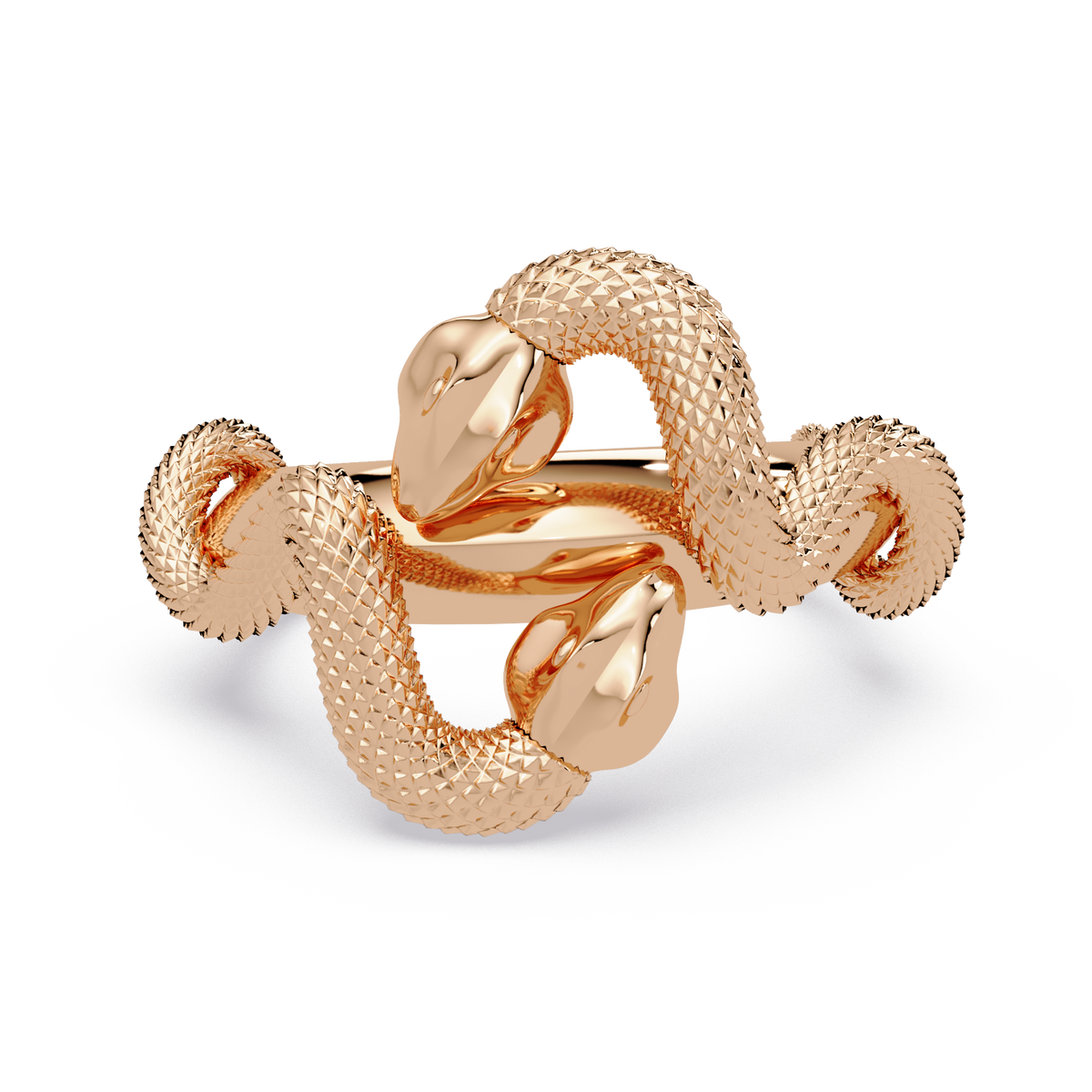 Double Serpent Sculptural Ring in Rose Gold, front view – Lunéa Paris