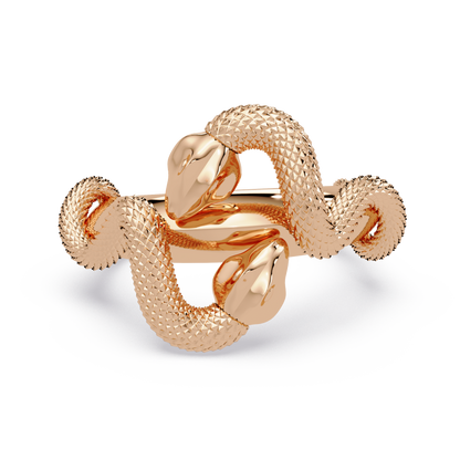 Double Serpent Sculptural Ring in Rose Gold, front view – Lunéa Paris