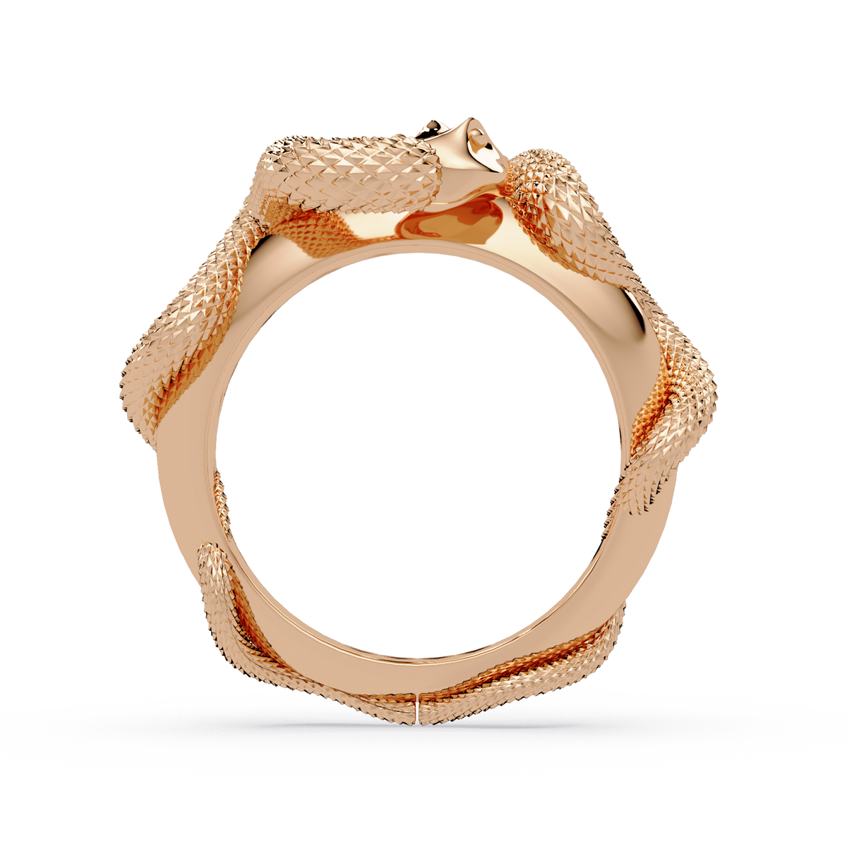Double Serpent Sculptural Ring in Rose Gold, profile view – Lunéa Paris