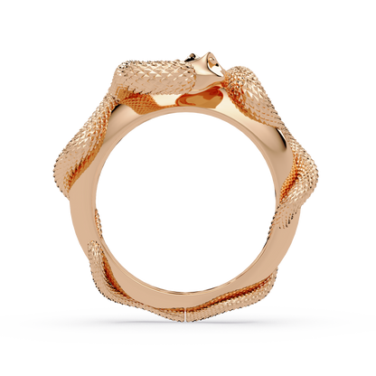 Double Serpent Sculptural Ring in Rose Gold, profile view – Lunéa Paris