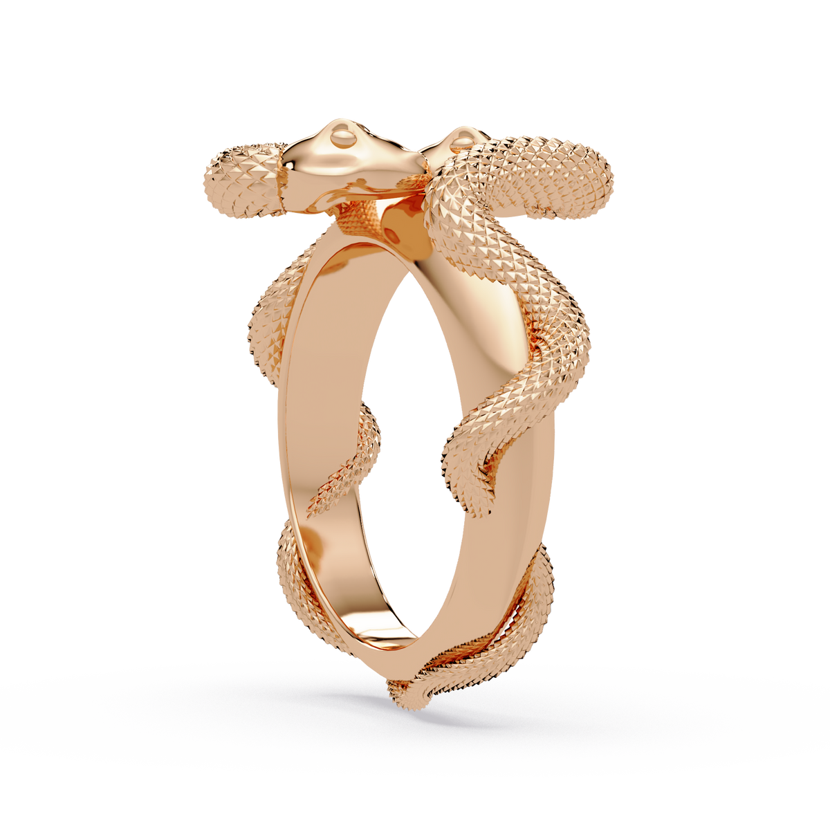 Double Serpent Sculptural Ring in Rose Gold, side view – Lunéa Paris