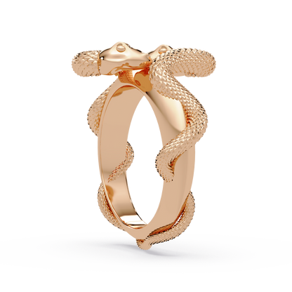 Double Serpent Sculptural Ring in Rose Gold, side view – Lunéa Paris