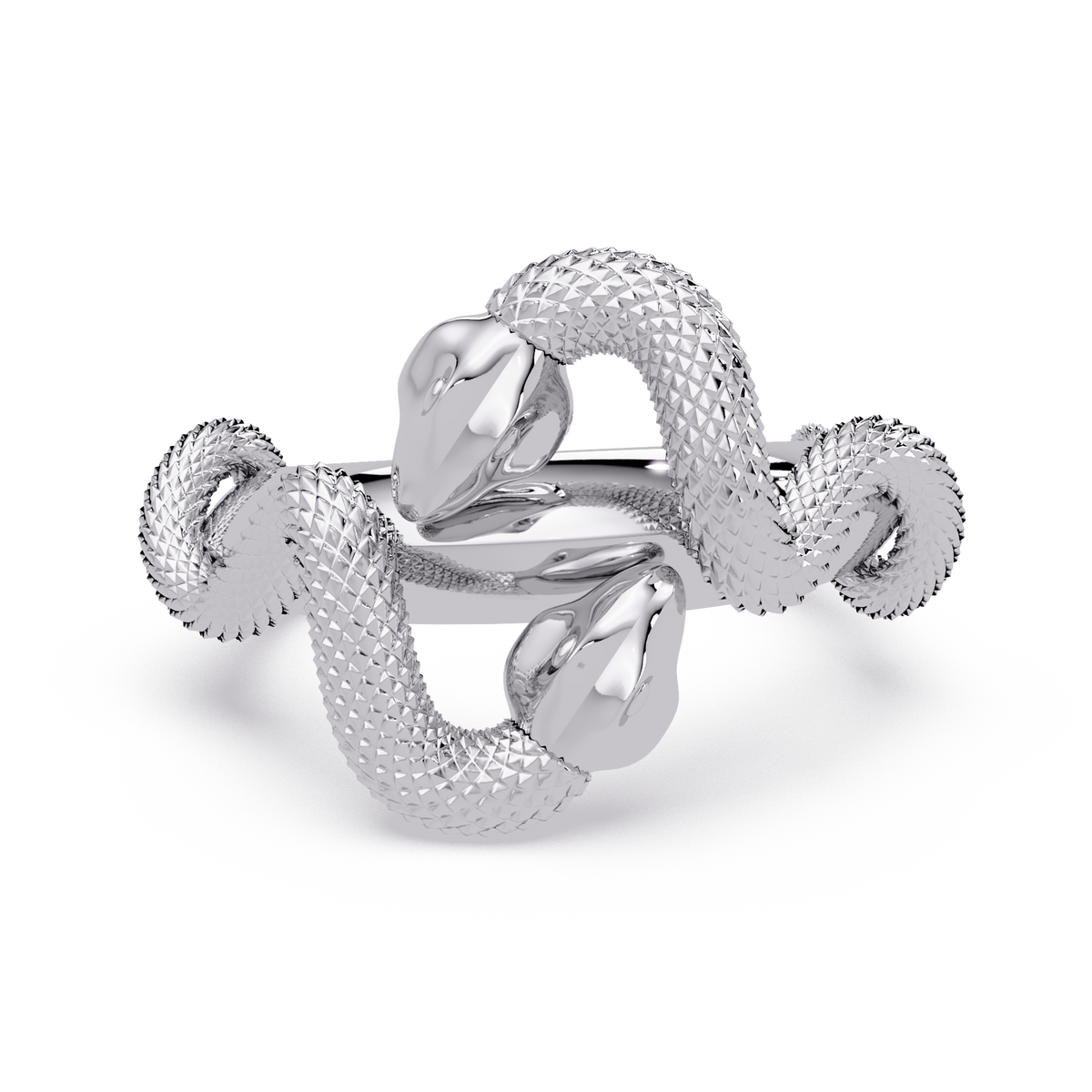 Double Serpent Sculptural Ring in White Gold, front view – Lunéa Paris