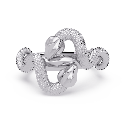 Double Serpent Sculptural Ring in White Gold, front view – Lunéa Paris
