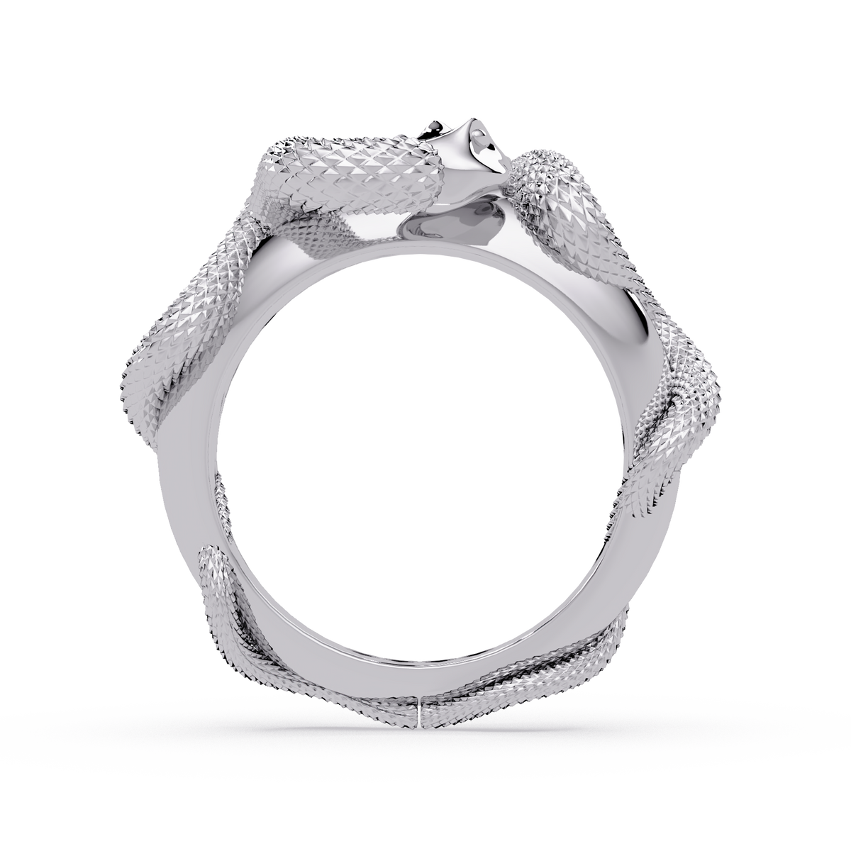 Double Serpent Sculptural Ring in White Gold, profile view – Lunéa Paris