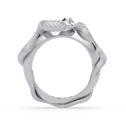 Double Serpent Sculptural Ring in White Gold, profile view – Lunéa Paris