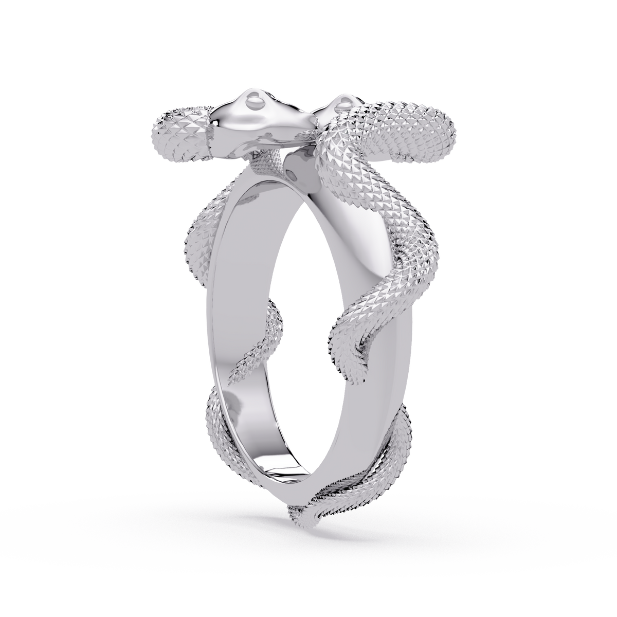 Double Serpent Sculptural Ring in White Gold, side view – Lunéa Paris