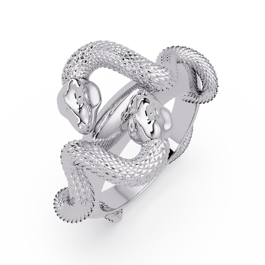 Double Serpent Sculptural Ring in White Gold – Lunéa Paris