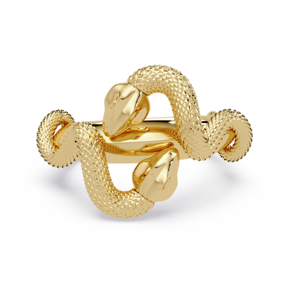 Double Serpent Sculptural Ring in Yellow Gold, front view – Lunéa Paris